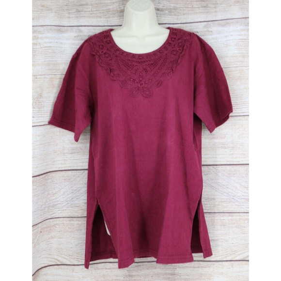 VINTAGE IVY Collectibles Womens Size Large Short Sleeve Pullover Shirt Maroon - Picture 1 of 6